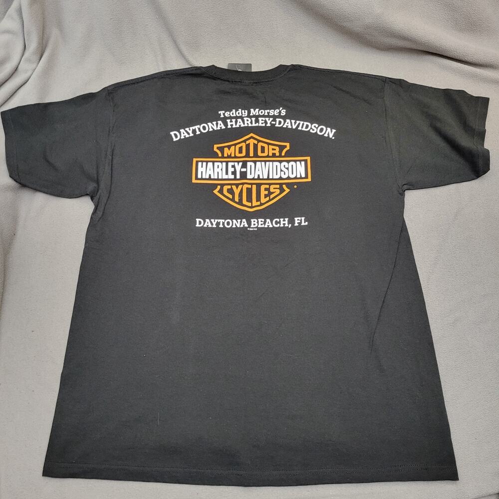 HARLEY DAVIDSON Shirt XL Black Orange Daytona FL Teddy Morse ColorBlock Logo New - Picture 6 of 10